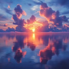 Sunset Reflection Over Calm Ocean Waters