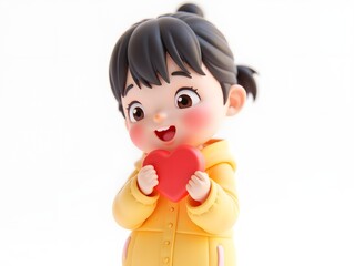 cute cartoon girl holding a heart