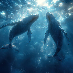 Obraz premium humpbacks swimming in the ocean.