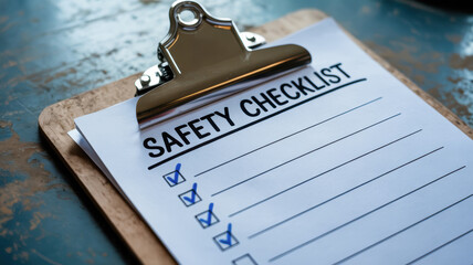 Safety checklist on clipboard with blue check marks ensures industrial power plant operations follow safety protocols for secure and efficient work