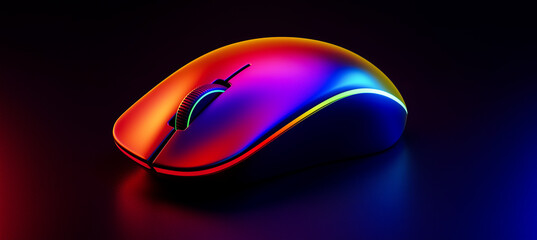 A computer mouse illuminated with vibrant neon lights creates a futuristic look, ideal for a tech mockup presentation.
