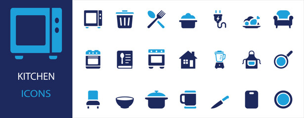 Kitchen Cooking Icon Set Essential Cooking Tools and Appliances Vector for Home Food and Culinary Design