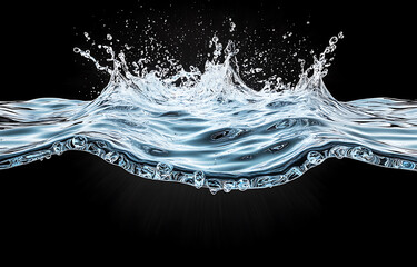 Clear water waves. Water wave isolated on black background.