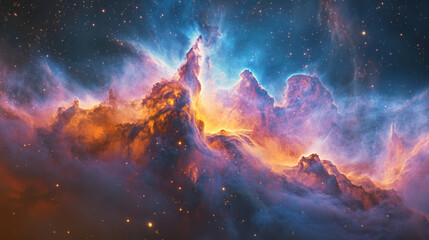 Fototapeta premium mesmerizing view of a colorful nebula in outer space, featuring vibrant shades of pink, blue