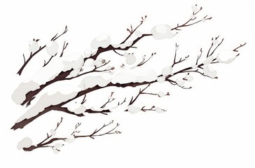 A simple sketch of tree branches with snow on them, vector illustration, flat design, white background, no shadows, no gradients, no details, low detail, low resolution, high quality, low contrast,