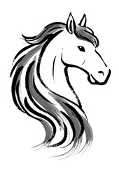 馬の顔を筆で手描きした和風イラスト