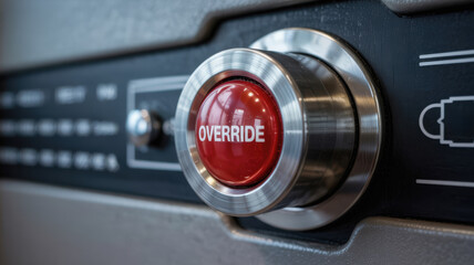 Override button on industrial power plant control panel for emergency or manual operation in mechanical system