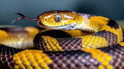 Vibrant coral snake in close-up captured in studio wildlife photography macro environment eye-level perspective