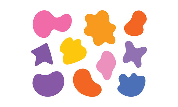 Colorful abstract shapes in red, blue, pink, and beige. Organic, playful forms. Abstract shapes create a vibrant, artistic pattern. Abstract design elements. Colorful shapes, vector