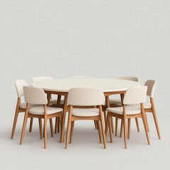 Modern round dining table with elegant chairs in minimalistic setting