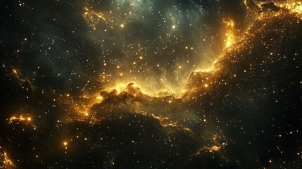 Obraz premium Cosmic Radiance: Golden Dust Clouds in the Vast Expanse of Outer Space
