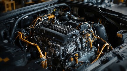 Fototapeta premium Engine maintenance action auto workshop technical content mechanical environment close-up view automotive concept