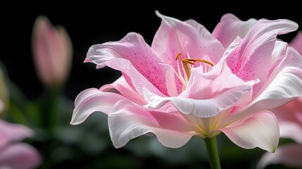 Fototapeta premium Blooming pink lily close-up nature garden macro photography bright environment serene viewpoint floral beauty