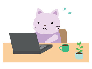 リモートワークをするネコ　主線なし