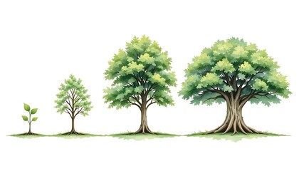 Obraz premium Tree Growth Stages From Sapling to Mature Tree Illustration