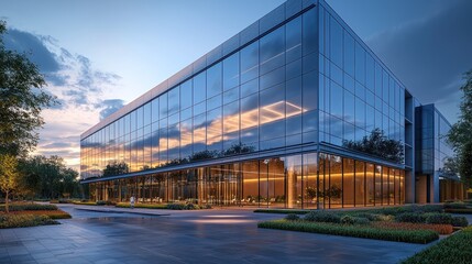 Obraz premium Modern Glass Office Building at Dusk