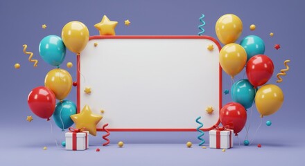 Colorful Balloons and Gifts Celebrate a Festive Occasion with Blank Sign for Your Message