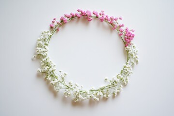 Obraz premium Floral wreath border design with pink and white blossoms.