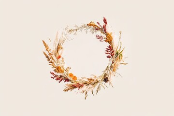 Fototapeta premium Circular arrangement of dried fall flowers and grasses.