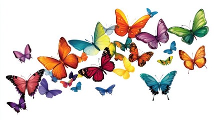 Naklejka premium A vibrant flurry of colorful butterflies in flight, a delightful sight