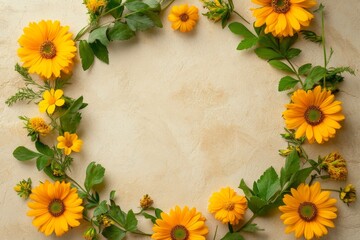 Obraz premium Circular floral arrangement on a light beige surface.