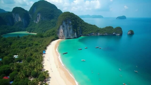Aerial view of the famous Railay Beach in Krabi Thailand.