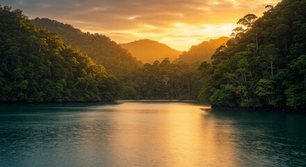 Golden Sunset Over Tropical Bay