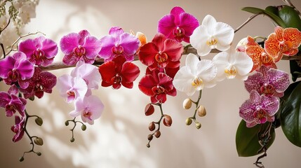 Fototapeta na wymiar Colorful indoor garden photography serene close-up of vibrant orchid blooms and nature's beauty
