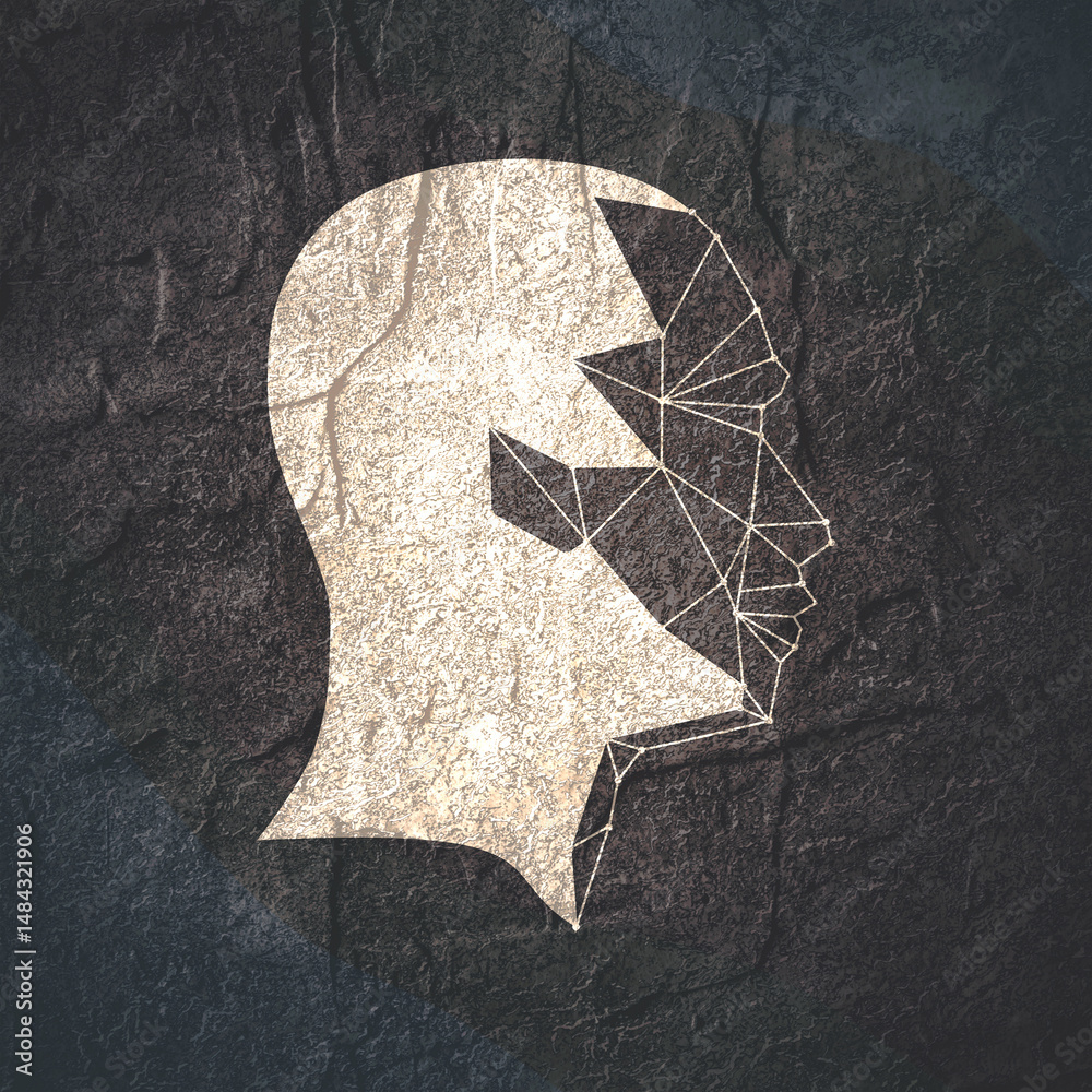 Canvas Prints human face low poly illustration. wireframe mesh head shape consisting of connected dots and lines. 