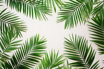 Palm fronds arranged around a white space, creating a natural frame design.
