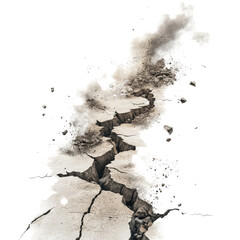 Cracked earth with dust clouds rising dramatically.
