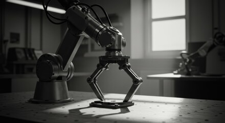 Monochromatic precision: robotic arm manipulating object in controlled environment