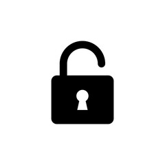 Unlock icon. Simple solid style. Locker, open, padlock, key, symbol, private, web, flat, password, safety, secure concept. Vector illustration isolated