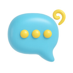 3D curly speech bubble icon with three dots in glossy cartoon style on transparent PNG, perfect for messaging or chatting
