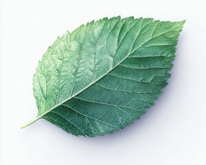 Obraz premium Close-Up of a Fresh Green Leaf with Intricate Veins and Textures Isolated on a Light Background for Nature Inspired Concepts