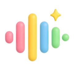 3D colorful sound bar or data visualization icon with sparkle in glossy cartoon style on transparent PNG background
