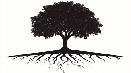 Silhouetted tree with extensive roots