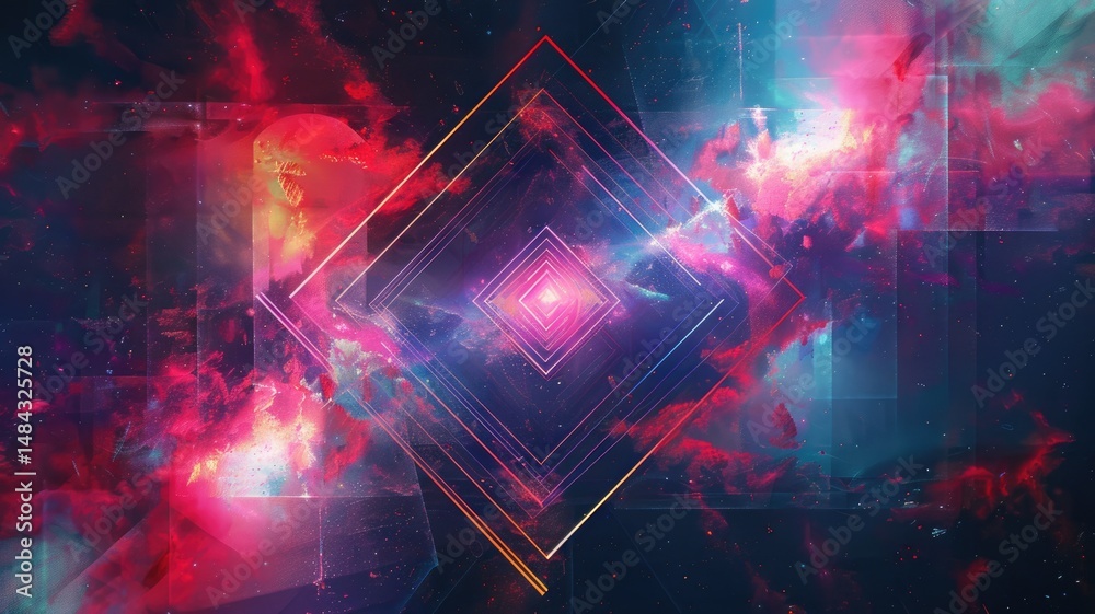 Poster abstract cosmic scene with swirling colors and celestial elements. digital artwork of planet and clo
