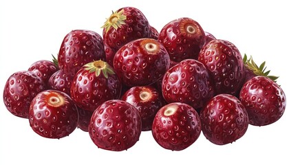 Fresh and Juicy Red Strawberries Piled Together on White Background for Delicious Dessert or Healthy Snack
