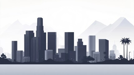 Naklejka premium City skyline, serene cityscape with mountains