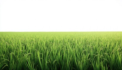 Obraz premium Lush Green Rice Field Under Bright Sky, Vibrant Vegetation, Rural Agriculture Landscape, Natural Growth in Open Environment