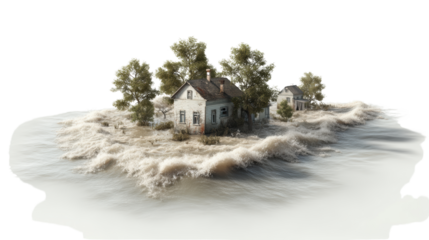 A house surrounded by rising floodwaters.