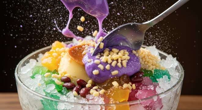 Halo Halo explodes with vibrant colors a delightful Filipino dessert experience
