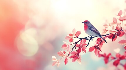 Obraz premium Bird perched on a flowering branch