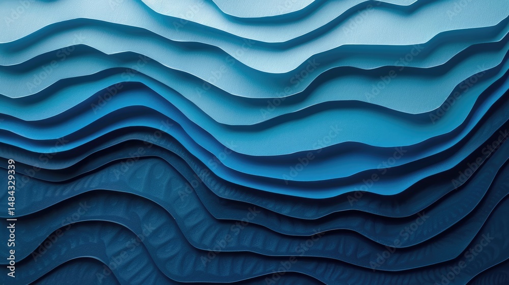 Poster layer blue paper cut texture. abstract wavy pattern design. background image of gradient blue color 