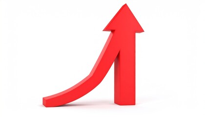 Red Arrow Graph Symbolizing Growth Trajectory and Positive Progression, Isolated on White