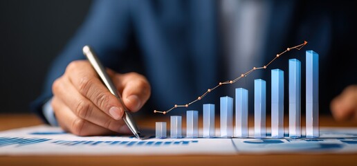 Business and finance with an expert analyzing financial data for growth, Financial analysis and planning and strategies to maximize sales profits. Plan investments. High quality