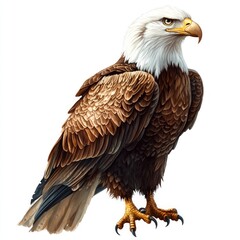 Obraz premium Majestic Bald Eagle Stands Proud with Detailed Feathers and Intense Gaze in Isolated Background