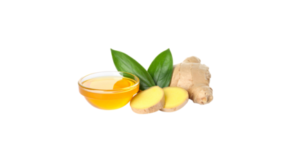 Ginger and lemon with refreshing drink on white background
