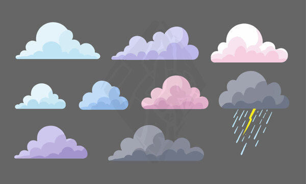 Colorful and Rainy Cloud Illustrations set